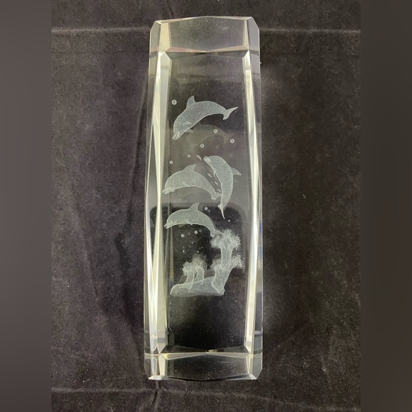 Dolphin Laser Etched Crystal Cube Paperweight - Picture 5 of 10